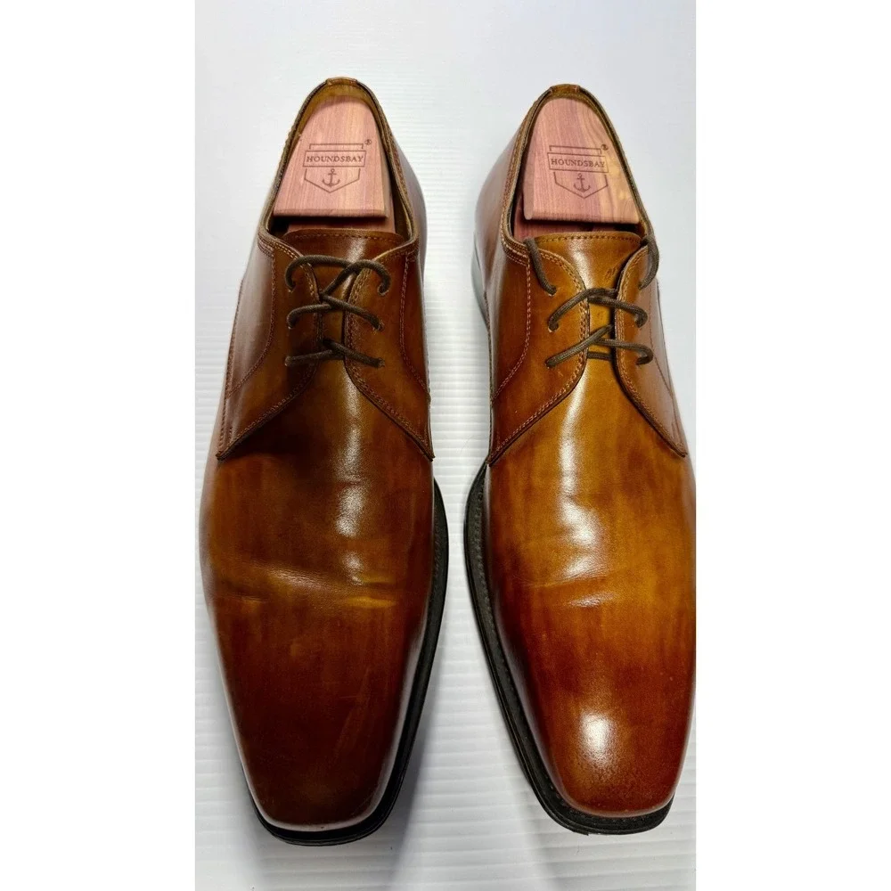 Magnanni Mens 42 Brown Leather Square Toe Derby Dress Shoes Made In Spain